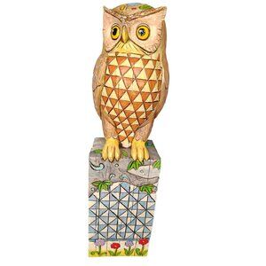Jim Shore Heartwood Creek Owl on Post Pillar, Quilted Bird Country Cottagecore